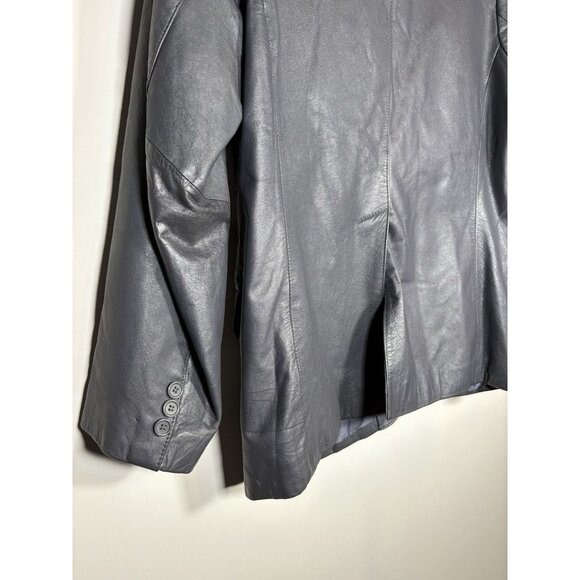 Vintage 100% Leather Gray Blazer Button Up Jacket Quiet Luxury Classic Size 14 - Picture 5 of 9